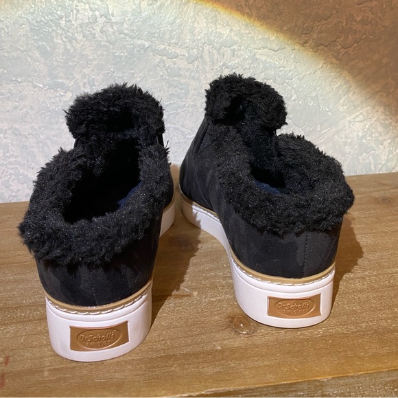 Dr. Scholls IF ONLY MULE sz9 faux black suede& faux fur lining with white soles - Picture 6 of 9